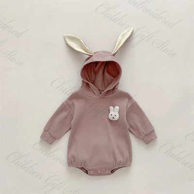 0-2 Year Old Cute Rabbit Baby Jumpsuit Personalized Name Long Sleeve Baby Autumn Hooded Romper Baby Shower Gift Suit with Names