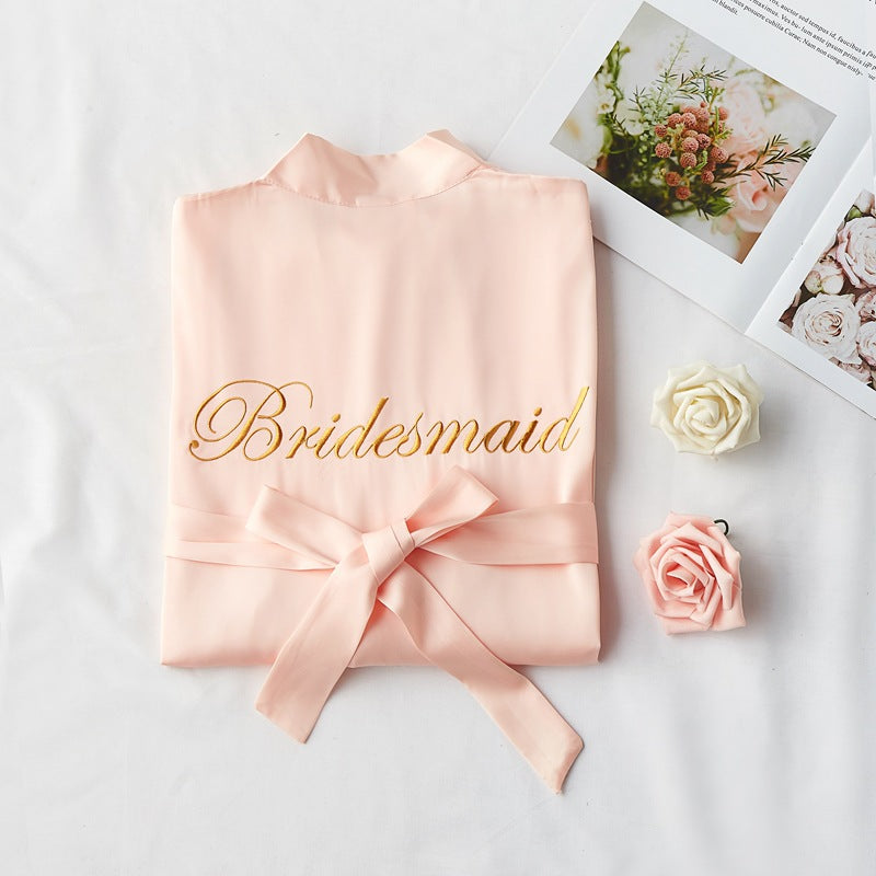 Satin Nightgown Women Cross Border Embroidered Pajamas Bridesmaid Pajamas Wedding Wedding Makeup Women Wedding Beauty Bridal Morning Gown