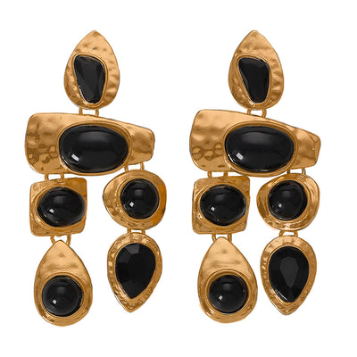 Amazon Cross-border Hot-selling Alloy Gemstone Series Irregular Earrings European And American Exaggerated Gemstones All-match Female Earrings