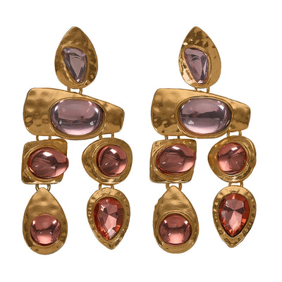 Amazon Cross-border Hot-selling Alloy Gemstone Series Irregular Earrings European And American Exaggerated Gemstones All-match Female Earrings