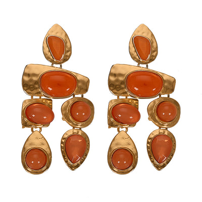 Amazon Cross-border Hot-selling Alloy Gemstone Series Irregular Earrings European And American Exaggerated Gemstones All-match Female Earrings