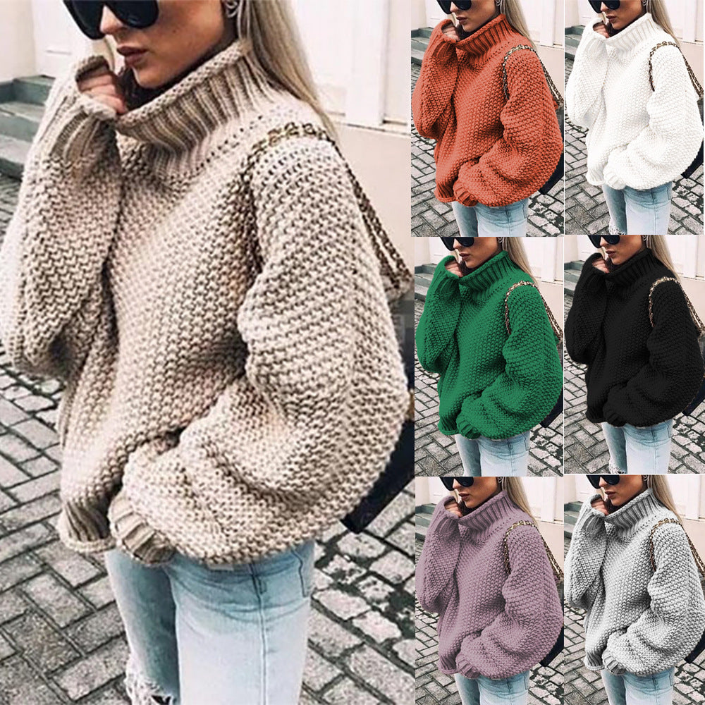 2024 Autumn And Winter New Thick Line Sweater Female Amazon Hot Style Curled Turtleneck Dolman Sleeve Knitted Sweater