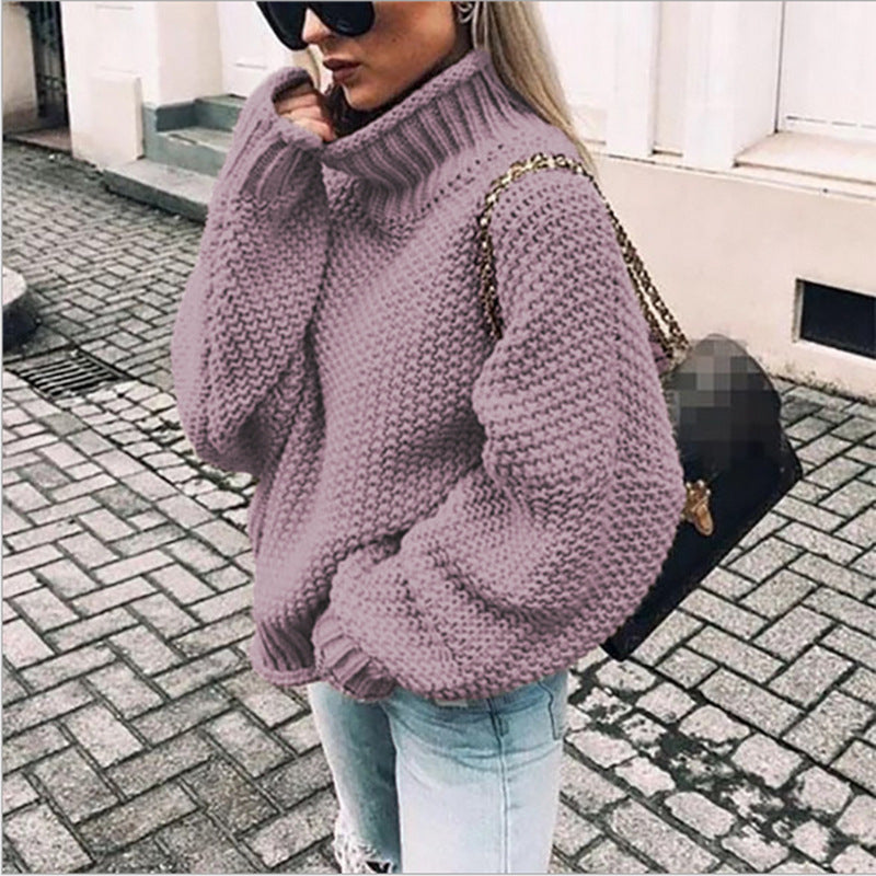 2024 Autumn And Winter New Thick Line Sweater Female Amazon Hot Style Curled Turtleneck Dolman Sleeve Knitted Sweater