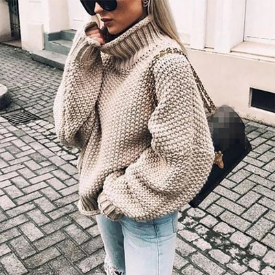 2024 Autumn And Winter New Thick Line Sweater Female Amazon Hot Style Curled Turtleneck Dolman Sleeve Knitted Sweater