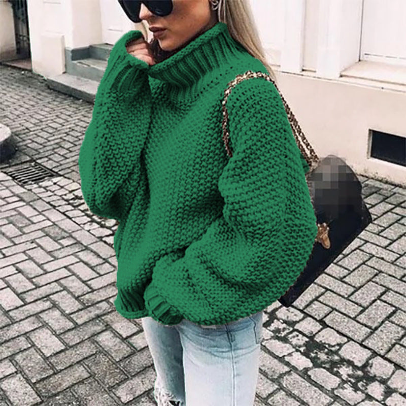 2024 Autumn And Winter New Thick Line Sweater Female Amazon Hot Style Curled Turtleneck Dolman Sleeve Knitted Sweater