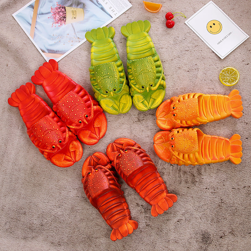 Summer Men And Women Couple Sandals And Slippers Parent-child Children Cartoon Lobster Slippers Funny Crayfish Beach Slippers