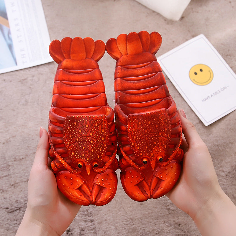 Summer Men And Women Couple Sandals And Slippers Parent-child Children Cartoon Lobster Slippers Funny Crayfish Beach Slippers