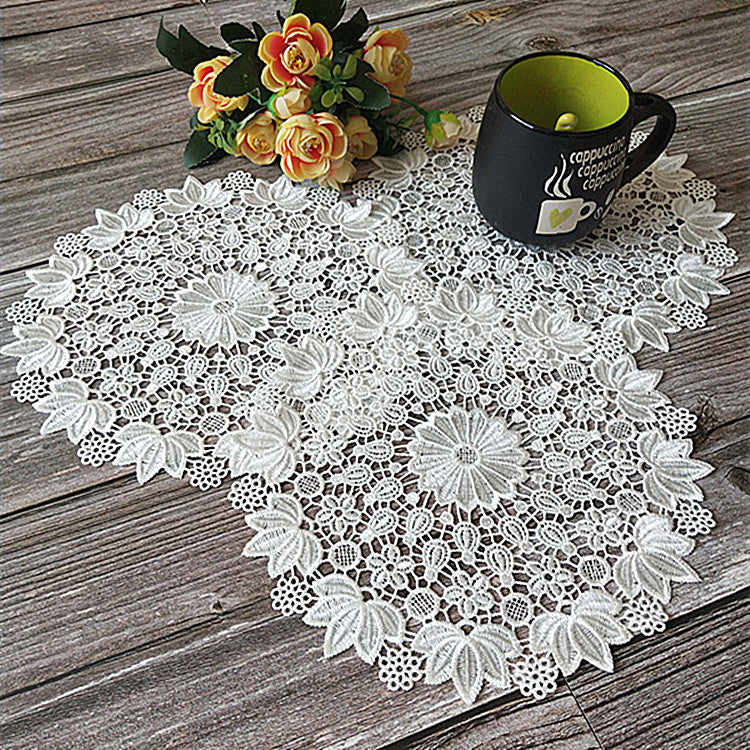 Round Table Mat Coaster Dish Cloth Bowl Mat Korean European Style Lace Fabric Embroidery Tea Set Mat Vase Decorative Mat