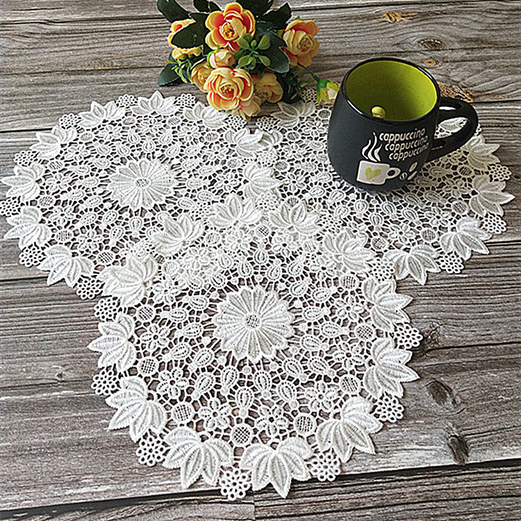 Round Table Mat Coaster Dish Cloth Bowl Mat Korean European Style Lace Fabric Embroidery Tea Set Mat Vase Decorative Mat