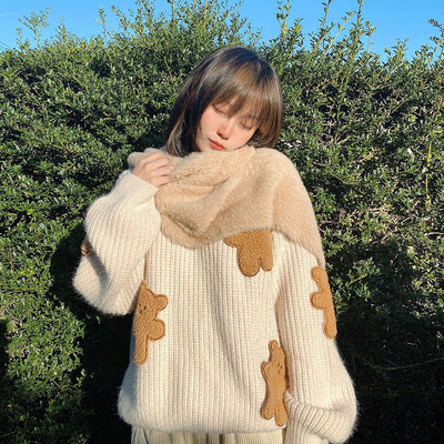 Sweater Women&#039;s Autumn Clothes 2022 New Cartoon Bear Korean Version Lazy Wind Loose Age-reducing Sweet Knitted Sweater Top Women