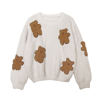 Sweater Women&#039;s Autumn Clothes 2022 New Cartoon Bear Korean Version Lazy Wind Loose Age-reducing Sweet Knitted Sweater Top Women