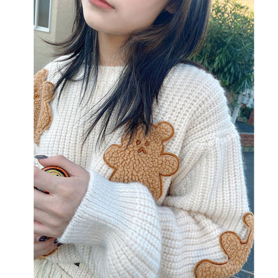 Sweater Women&#039;s Autumn Clothes 2022 New Cartoon Bear Korean Version Lazy Wind Loose Age-reducing Sweet Knitted Sweater Top Women