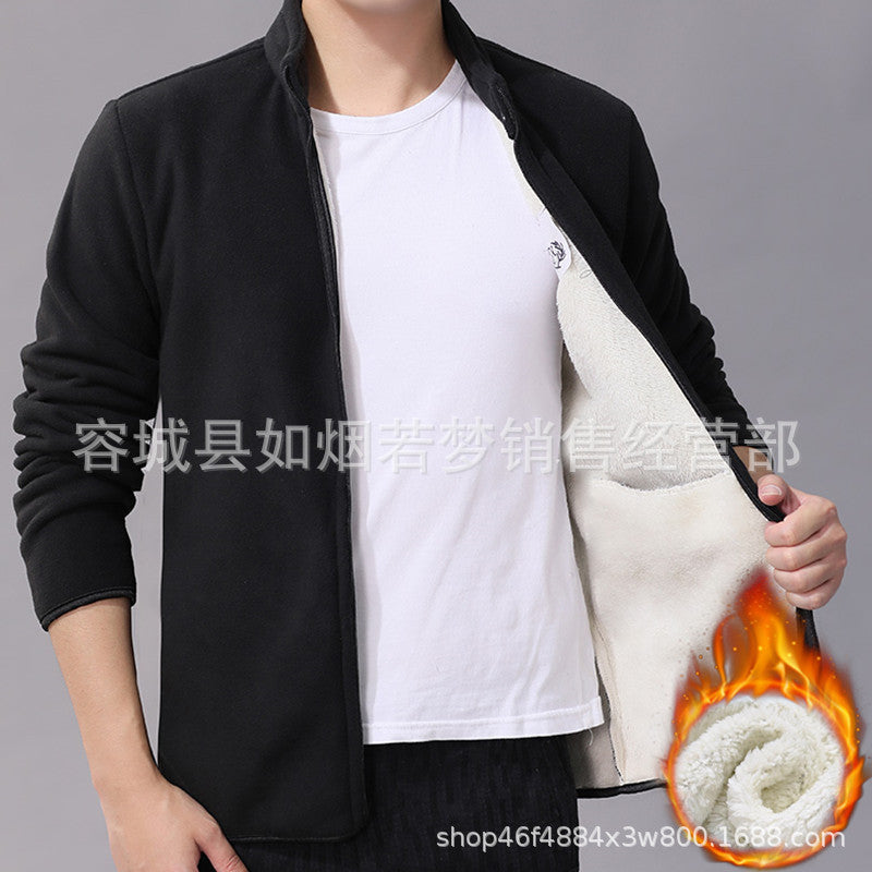 Autumn And Winter Stand-up Collar Plus Velvet Thickened Fleece Jacket Men&#039;s Large Size Cardigan