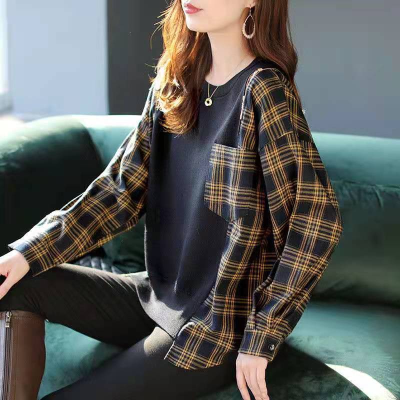 Plaid Stitching Knitwear Fashion Temperament Women