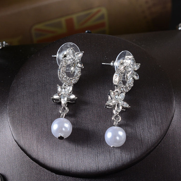 TL211 Bridal Jewelry Earrings Necklace Two-piece Korean Rhinestone Pearl Set Wedding Crown Headdress Accessories