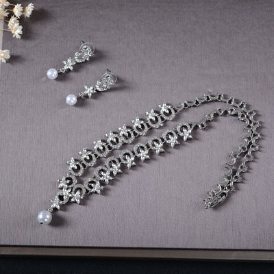 TL211 Bridal Jewelry Earrings Necklace Two-piece Korean Rhinestone Pearl Set Wedding Crown Headdress Accessories