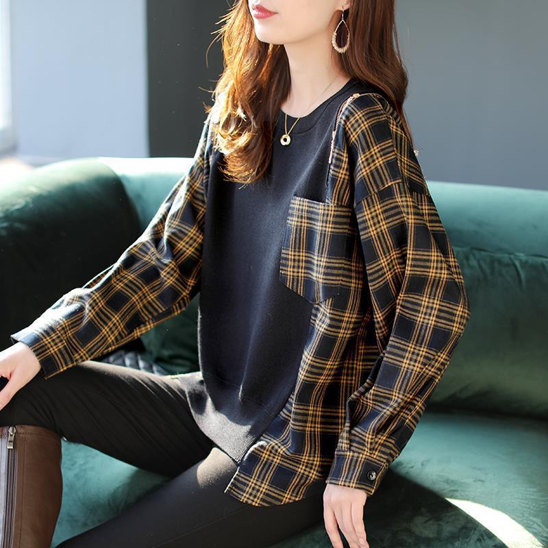 Plaid Stitching Knitwear Fashion Temperament Women