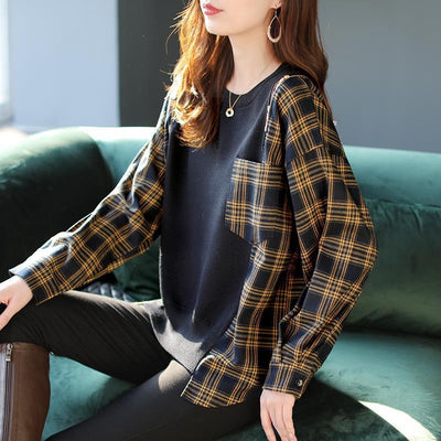 Plaid Stitching Knitwear Fashion Temperament Women