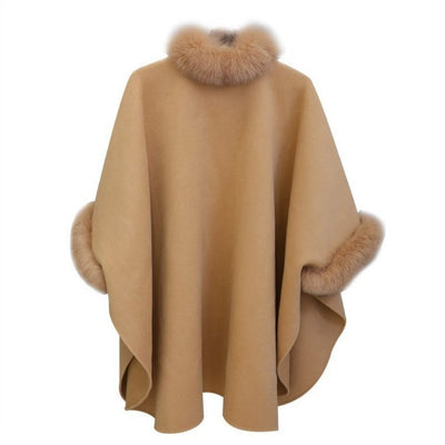 Winter New Korean Version Fox Fur Collar Mid-length Woolen Coat Temperament Cape Shawl Coat Women