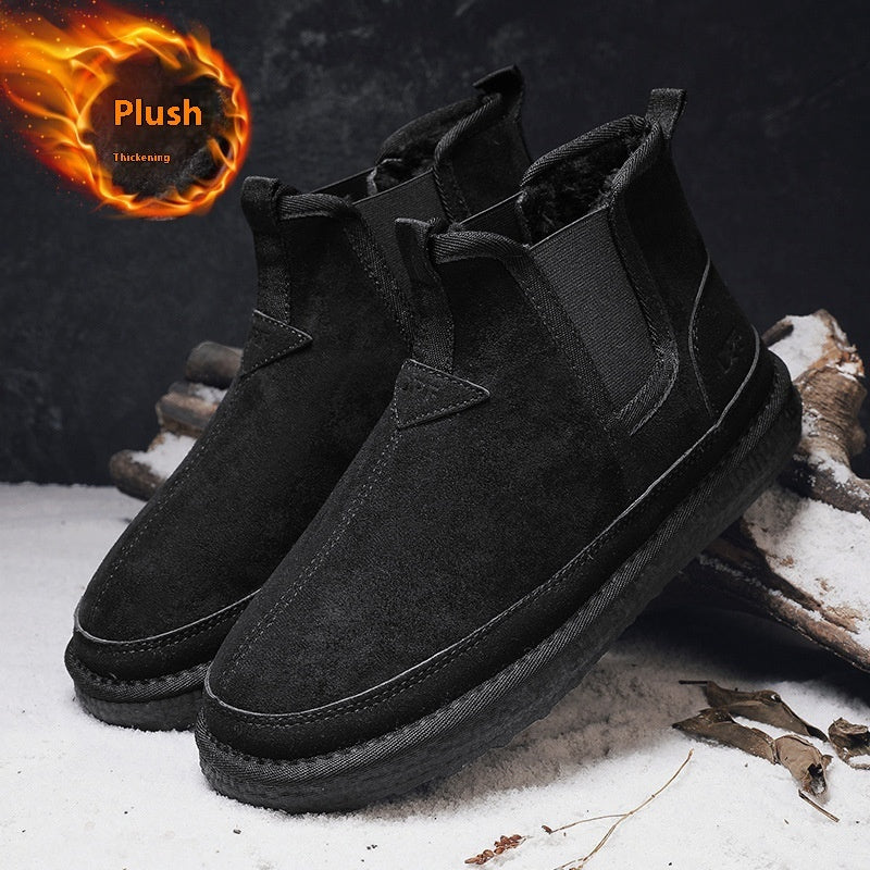 Winter Fleece Snow Boots Round-toed Flat Shoes Casual Warm Sports Shoes Men Ankle Boot