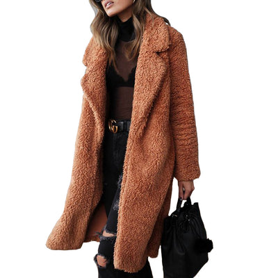 2024 Autumn And Winter Wish Hot Sale In Europe And The United States Cross-border Foreign Trade Popular Long-sleeved Lapel Women&#039;s Plush Top Long Coat