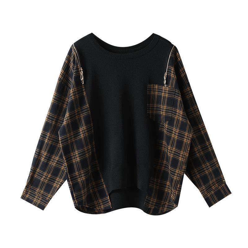 Plaid Stitching Knitwear Fashion Temperament Women