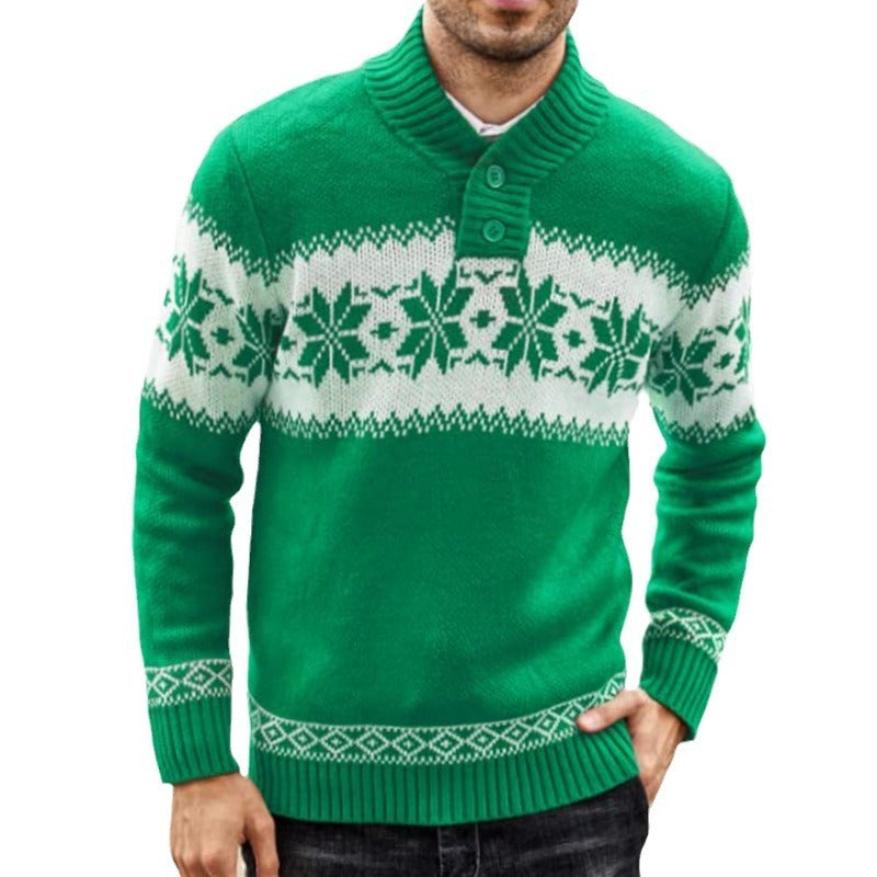 Men's Sweater Long Sleeve Christmas Jacquard Knitted Sweater