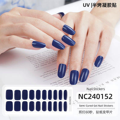 20 Refers To Solid Color Semi-cured UV Nail Stickers Pearlescent Simple Gel Nail Stickers Gel Nail