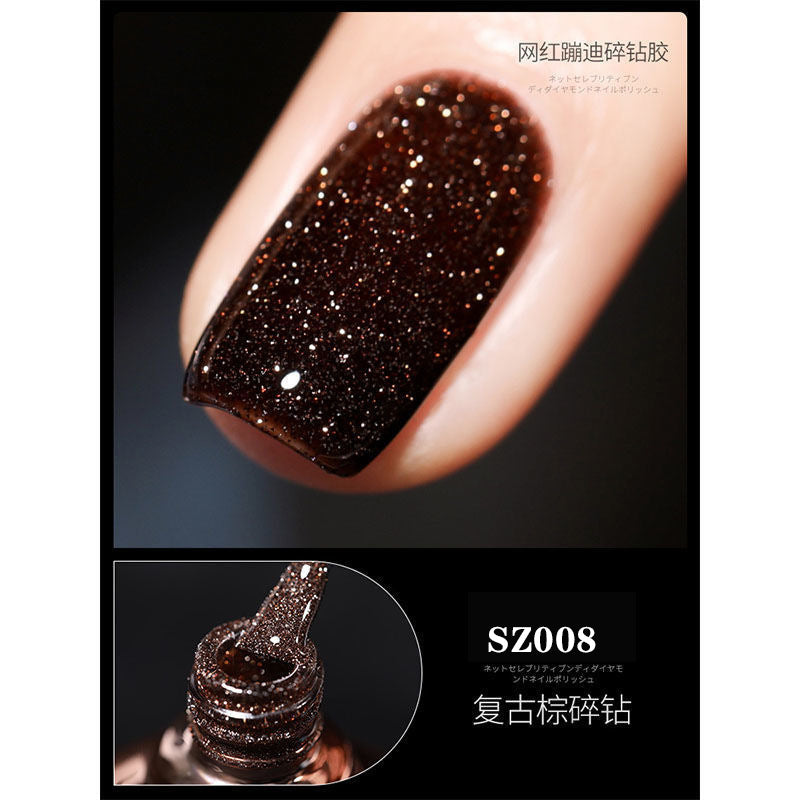 18 Ml Bursting Disco Dynamic Broken Diamond Nail Polish Glue Magic Bright Powder Phototherapy Finger Nail Shop Set