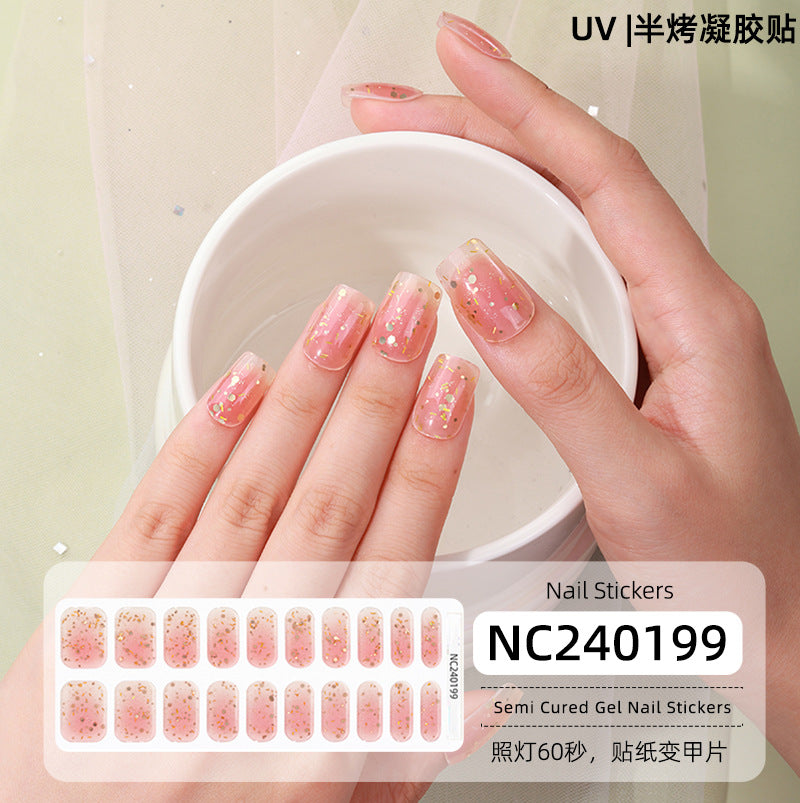 New Semi-cured Gel Nail Stickers Cross-border Flash Bronzing Laser UV Gel Nail Stickers