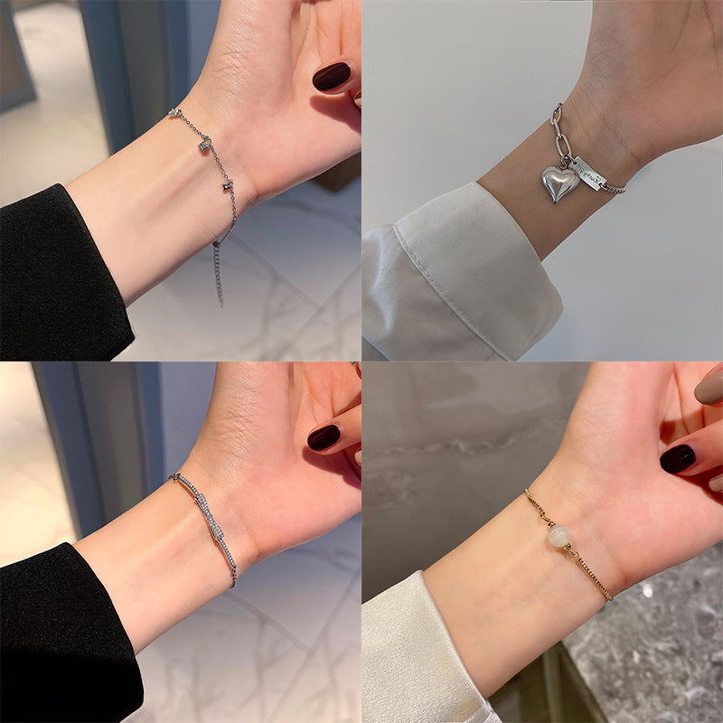 Korean Version Ins Wind Fashion Pearl Bracelet Design Simple Zircon Bracelet Niche Trend Cold Wind Bracelet