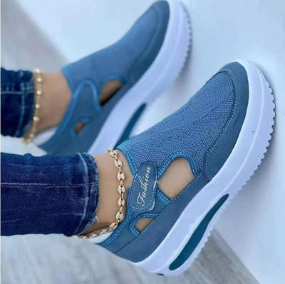 Summer Foreign Trade Large Size Fly-woven Breathable Casual Single-layer Shoes Wedge Heel Thick-soled Hollow Velcro Round Toe Low-top Women&#039;s Single-layer Shoes