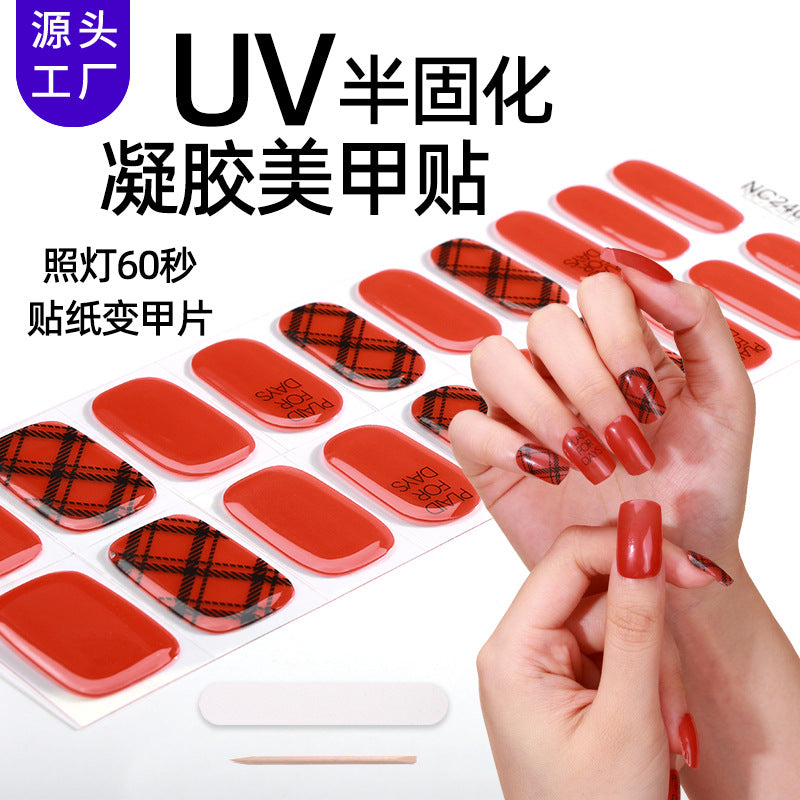 New Semi-cured Gel Nail Stickers Cross-border Flash Bronzing Laser UV Gel Nail Stickers