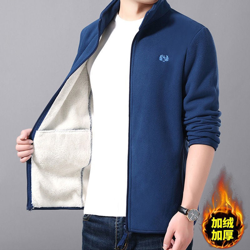 Autumn And Winter Stand-up Collar Plus Velvet Thickened Fleece Jacket Men&#039;s Large Size Cardigan