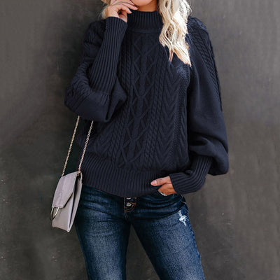 2022 Winter New Mid-neck Sweater Women&#039;s Amazon Loose Long-sleeved Knitted Solid-color Sweater