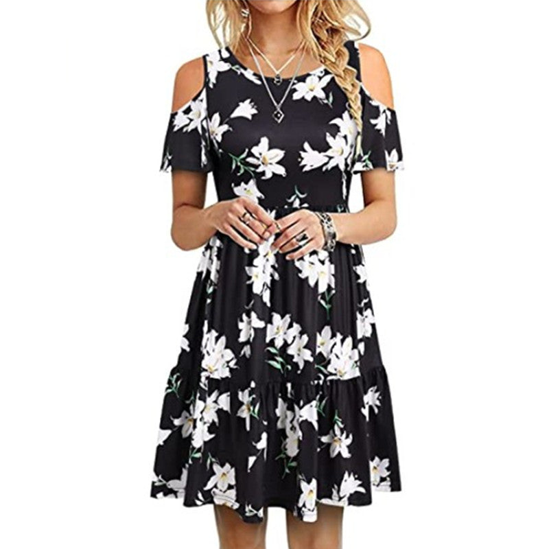 Women&#039;s Wear Wish Amazon Ebay Popular Fashion Short Sleeve Off-shoulder Dress