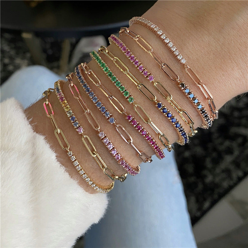 2023 New Clip Stitching Tennis Bracelet Women&#039;s Round Zircon 12 Birthstone Jewelry Cross-border Explosive Jewelry