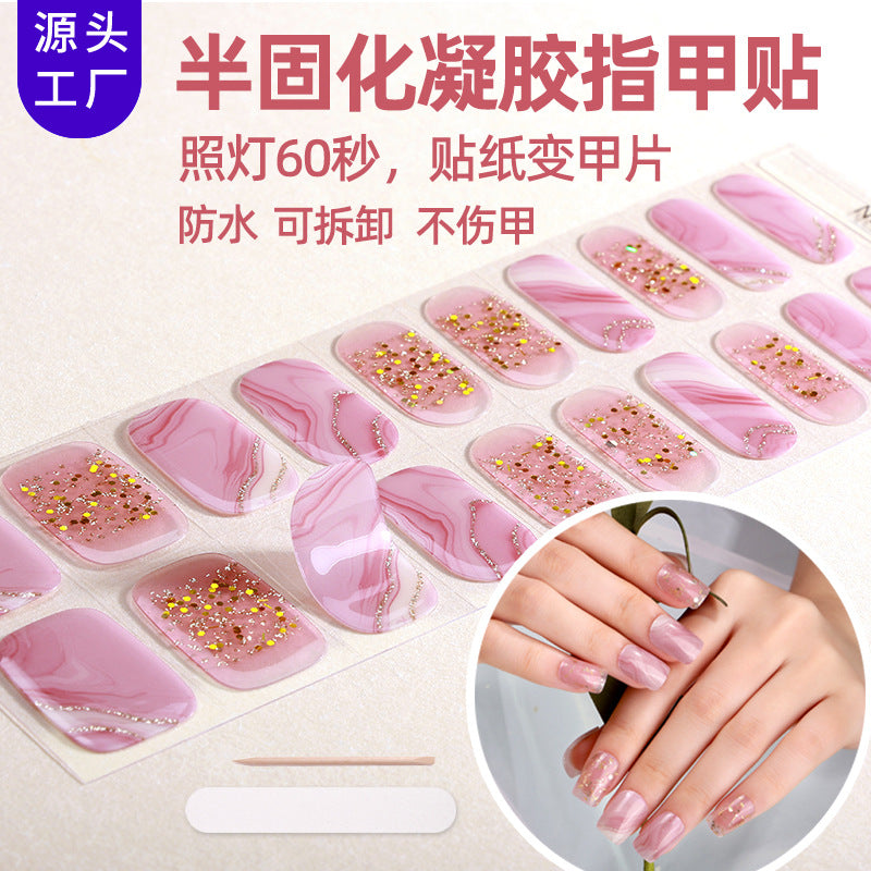 New Semi-cured Gel Nail Stickers Cross-border Flash Bronzing Laser UV Gel Nail Stickers