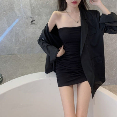 Tube Top Dress Women&#039;s Design Niche Pleated Summer 2024 New Slim Sexy Early Autumn Hip-hugging Short Skirt