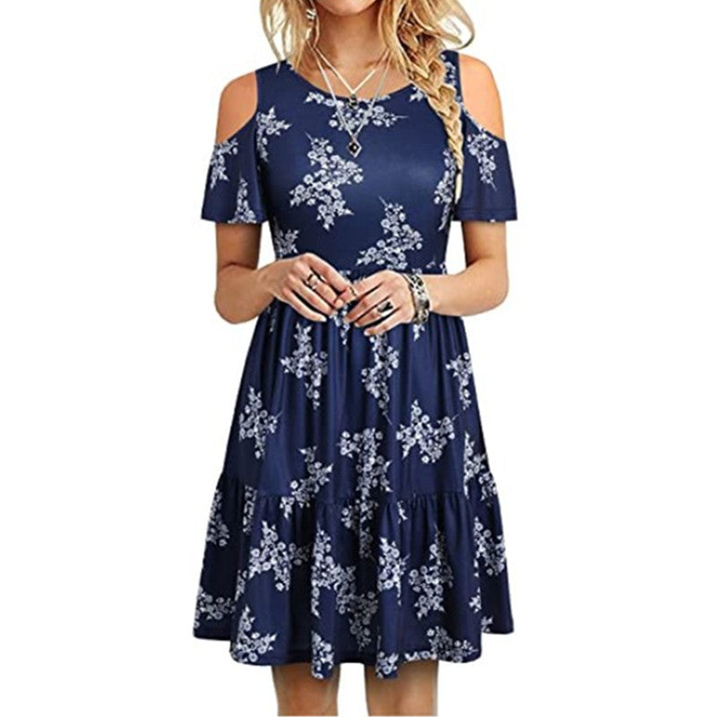 Women&#039;s Wear Wish Amazon Ebay Popular Fashion Short Sleeve Off-shoulder Dress