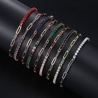 2023 New Clip Stitching Tennis Bracelet Women&#039;s Round Zircon 12 Birthstone Jewelry Cross-border Explosive Jewelry