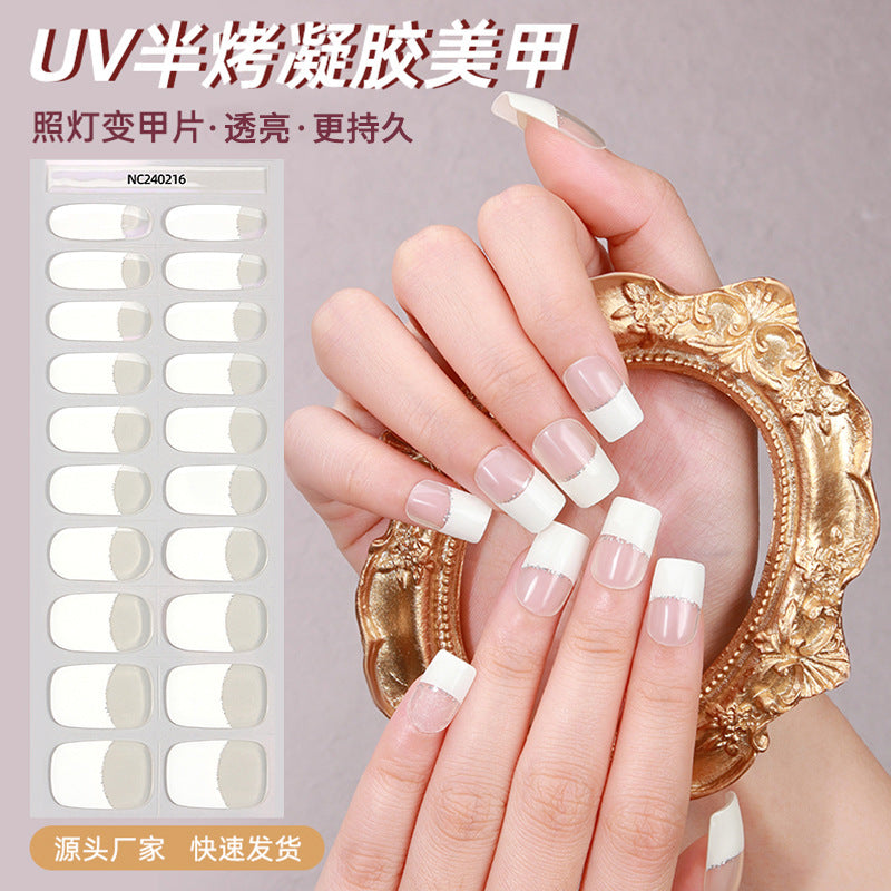 Custom French Gel Nail Stickers UV Phototherapy Semi-cured Gel Nail Stickers Gel Nail Nail Stickers