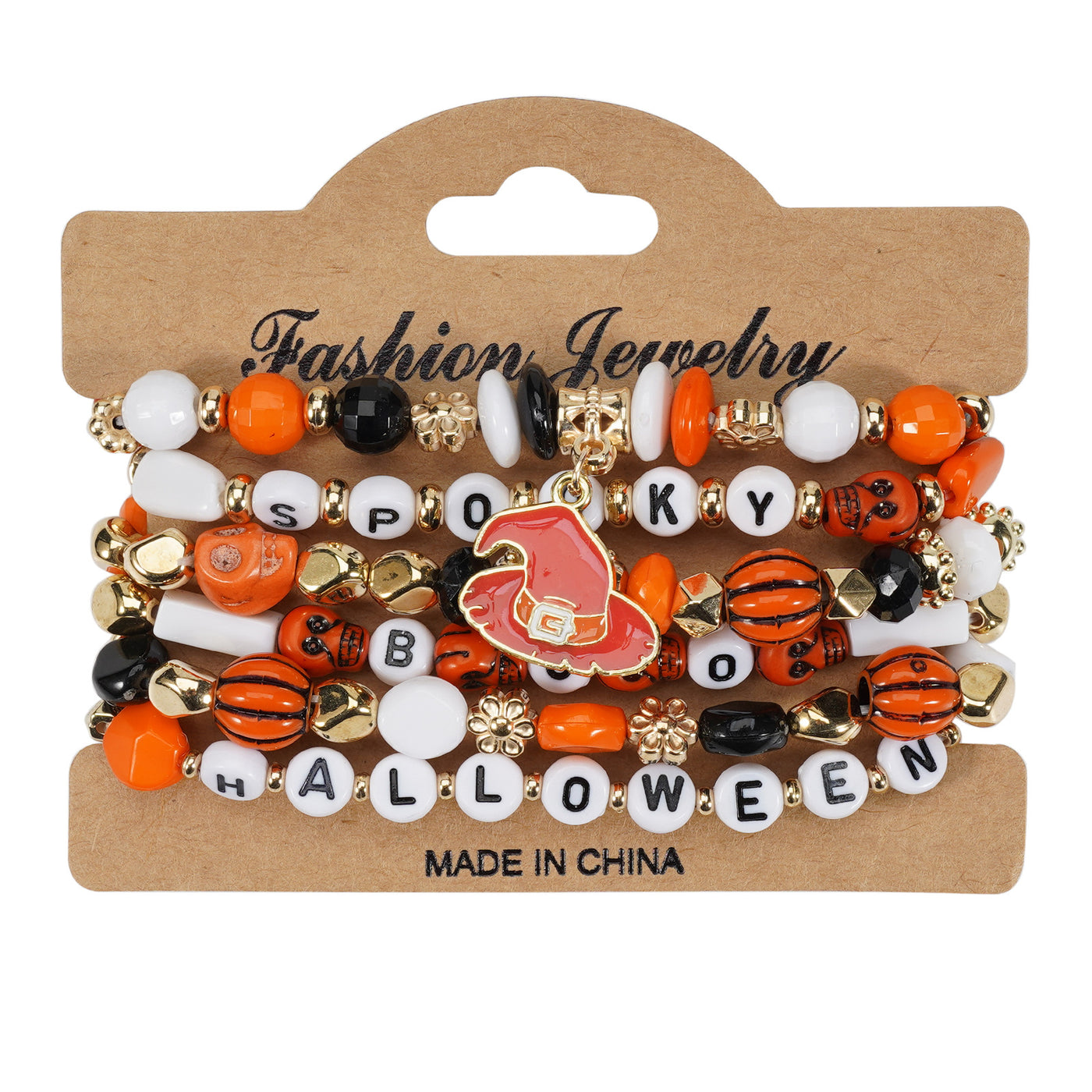 Halloween Bracelet Faux Crystal Soft Pottery Beaded Bracelet Pumpkin Ghost Bat Hat Pendant Party Bracelet