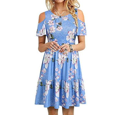 Women&#039;s Wear Wish Amazon Ebay Popular Fashion Short Sleeve Off-shoulder Dress