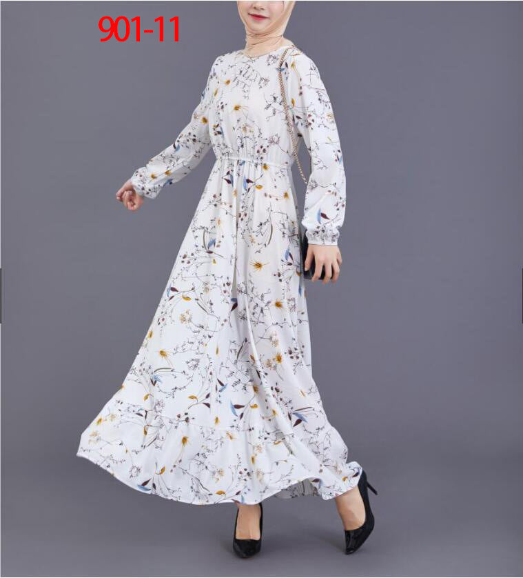 2022 Hot Sale European Beauty Dress Muslim Waist Thin Floral A-line Skirt