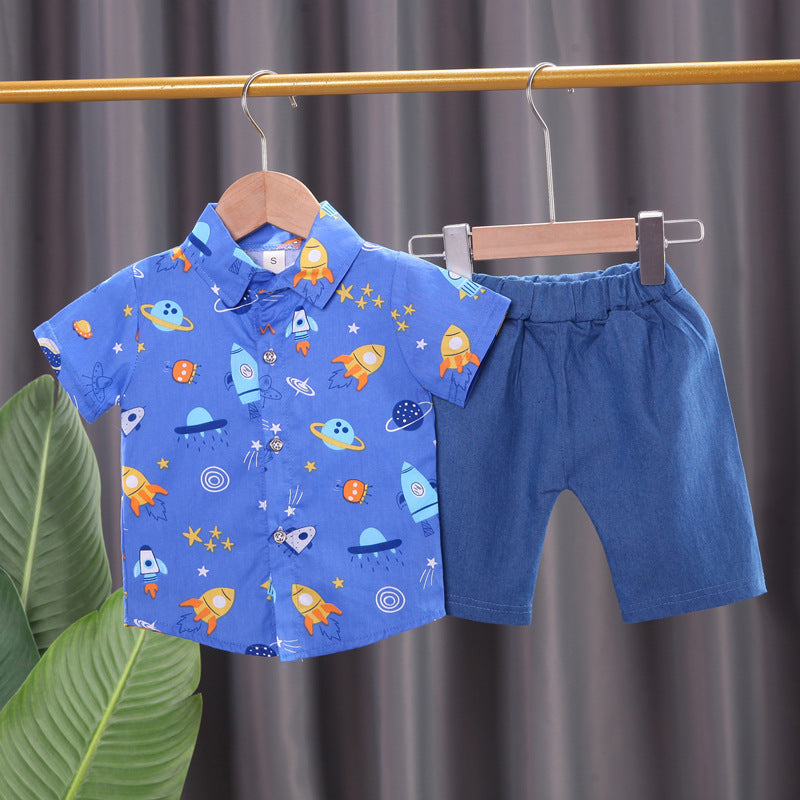 Cross-border Summer Children&#039;s Clothing Boys And Girls Infants And Toddlers Baby Children&#039;s Casual Short-sleeved Shorts Shirt Two-piece Set