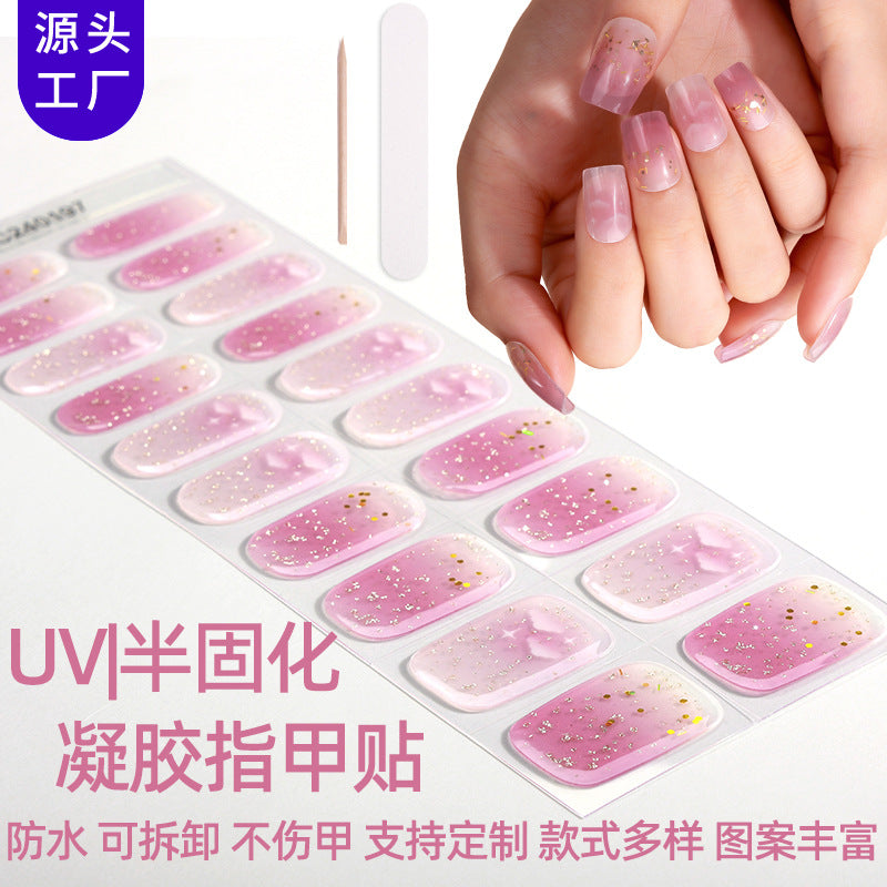 New Semi-cured Gel Nail Stickers Cross-border Flash Bronzing Laser UV Gel Nail Stickers