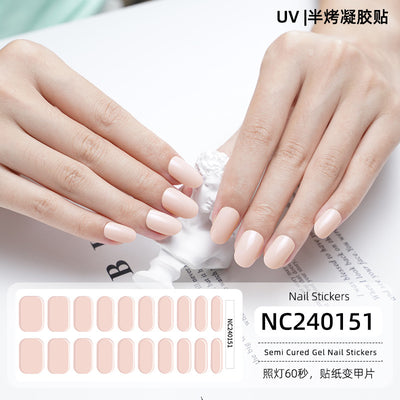 20 Refers To Solid Color Semi-cured UV Nail Stickers Pearlescent Simple Gel Nail Stickers Gel Nail