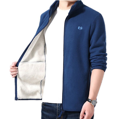 Autumn And Winter Stand-up Collar Plus Velvet Thickened Fleece Jacket Men&#039;s Large Size Cardigan