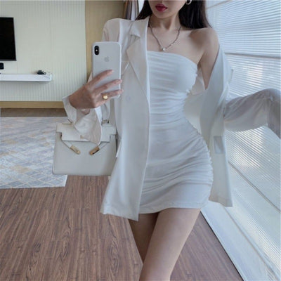 Tube Top Dress Women&#039;s Design Niche Pleated Summer 2024 New Slim Sexy Early Autumn Hip-hugging Short Skirt